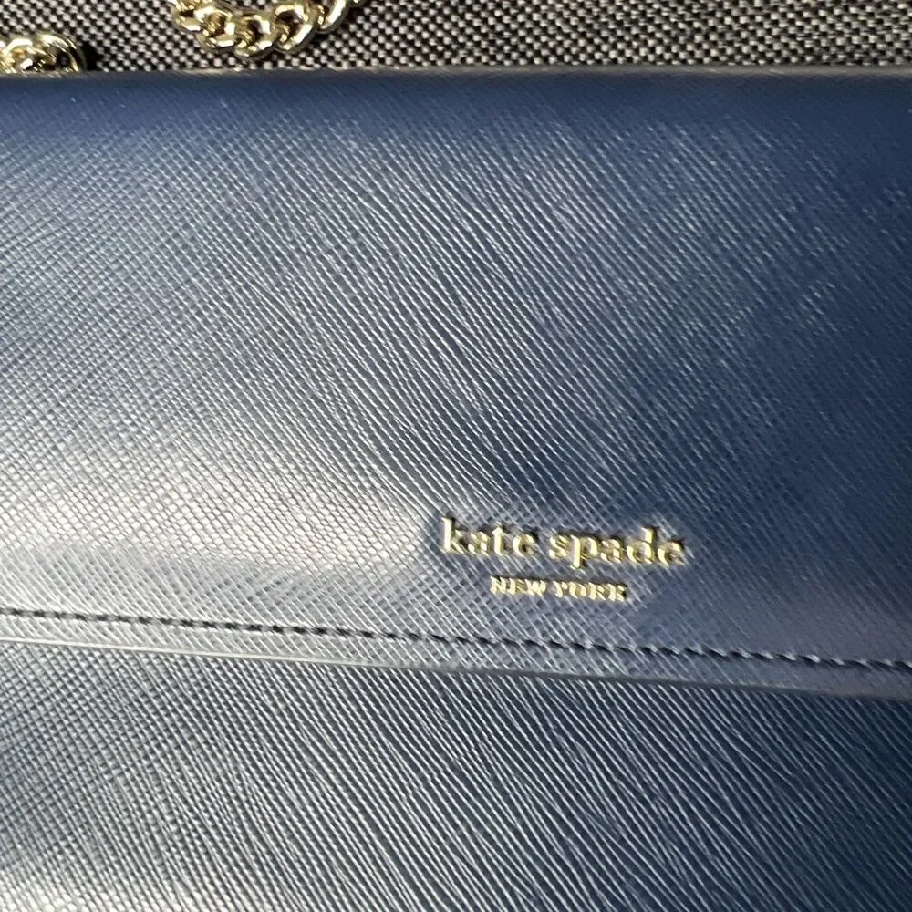 Kate Spade Willow Wallet Saffiano Leather Flap Convertible Crossbody Bag Navy